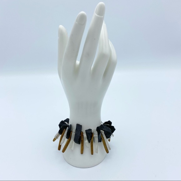 Black & Clear Stone Tribal Inspired Boho Statement Bracelet - Picture 1 of 11